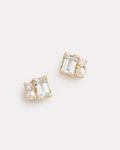 White Topaz, Pearl, and Diamond Cluster Stud – Jamie Wolf Luxury Delicate White Topaz Jewelry, Wag Dr, F1 Wag, Lotus Earrings, Diamond Cluster Earrings, Tahitian Black Pearls, Rectangle Earrings, Sunflower Earrings, Jewelry Essentials