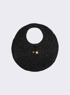 Find JACQUEMUS Le Rond Spiaggia Handbag on Editorialist. Woven raffia handbag Tie closure with metal square and circle ends Circular handle opening Circle shaped bag Dimensions: One size Composition: 100% Raffia Care: Care according to label Designer Black Straw Bag With Top Handle, Luxury Evening Straw Shoulder Bag, Designer Black Straw Bag With Woven Leather, Luxury Woven Straw Evening Bag, Black Shoulder Bag With Bamboo Round Handle, Luxury Evening Straw Bag With Top Handle, Elegant Evening Straw Tote Bag, Evening Woven Straw Tote Bag, Woven Straw Tote Bag For Evening