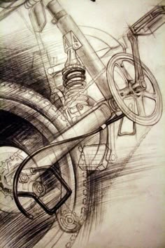 a pencil drawing of a motorcycle engine