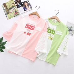 Fashion Strawberry Tshirt PN2485 ●Size: Length 57 cm bust 102 cm sleeve 36 cm ●Material:Cotton. (Please allow 1-3cm differs due to manual measurement.As different computers display colors differently,the color of the actual may vary slightly from the above images.Thanks for your understanding.) ●About Shipping: We attach great importance to the orders of each customer and parcel delivery. 1.Processing time: 2-3 business days. 2.Shipping time: 10-15 business days to US, please allow 3-4 weeks shipping to other country.(Shipping times can be affected by variable customs clearance times or public holidays.) Trendy Long Sleeve T-shirt For Summer, Cute Long Sleeve T-shirt For Spring, Trendy Green Long Sleeve T-shirt, Trendy Long Sleeve Green T-shirt, Kawaii Cotton T-shirt With Letter Print, Summer Harajuku Tops With Letter Print, Spring Harajuku Tops With Letter Print, Spring Harajuku Letter Print Tops, Harajuku Letter Print Tops For Summer