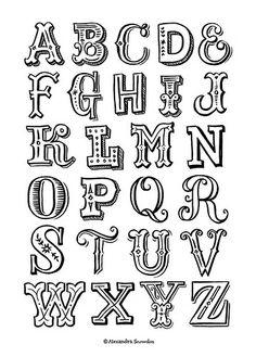 an old fashioned alphabet with the letters and numbers drawn in black ink on white paper