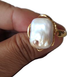 Elegant Baroque Pearl Open Ring, Elegant Baroque Pearl Ring For Gift, Elegant Baroque Pearl Ring As A Gift, Wedding Baroque Pearl Ring With Pearl Drop, Wedding Pearl Drop Ring With Baroque Pearl, Baroque Pearl Drop Ring As Gift, Baroque Pearl Ring With Pearl Drop For Weddings, White Baroque Pearl Ring For Gift, White Baroque Pearl Rings For Anniversary