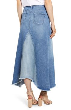 Wash Lab Denim Pieced Denim Midi Skirt | Nordstrom Reworked Skirt, Diy Denim Skirt, Jean Skirts, Diy Denim, Indigo Fabric, Maxi Shirts, Patchwork Denim, Denim Maxi, Denim Diy