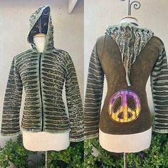 Green Peace Sign, Hippie Jacket, Green Peace, Imperial Beach, Green Jacket, Peace Sign, Green Cotton, Jewelry Bags, Boho Hippie