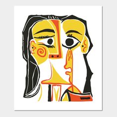 an image of a woman's face painted in yellow and black on white paper