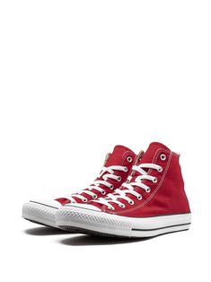 Find CONVERSE Chuck Taylor All Star Hi Sneakers on Editorialist. Red rubber and canvas All Star hi-top sneakers from Converse featuring an ankle length, a lace-up front fastening and a round toe. These styles are supplied by a premium sneaker and street wear marketplace. Stocking only the most sought-after footwear and clothing, they source and curate some of the most hard-to-find items from around the world. Red Textile Lace-up Sneakers, Canvas High-top Sneakers With Front Lace-up Fastening, Streetwear Canvas Shoes With Red Sole, Casual High-top Lace-up Sneakers With Red Sole, Red Mid-top Canvas Shoes For Streetwear, Casual High-top Sneakers With Lace-up Fastening, Casual Red High-top Canvas Shoes, Red High-top Canvas Shoes For Streetwear, University Red High-top Sneakers For Streetwear