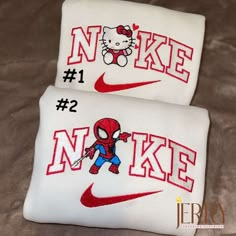 Valentine s Day Couples Gift: Hello Kitty & Spiderman Nike Embroidered Sweatshirt Spiderman Nike, Spiderman And Hello Kitty, Heo Peppa, Hello Kitty And Spiderman, Nike Embroidered Sweatshirt, Kitty Spiderman, Bff Matching Outfits, Spiderman Gifts, Spiderman Theme