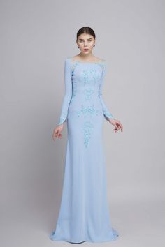 Long sleeves with back cut out mermaid gown – LAHAVA Baju Kurung Moden Style, Dresses Fantasy Gowns, Long Sleeve Mermaid Dress, Fairytale Gown, Mermaid Style Dress, Gaun Fashion, Dress Neck, Dress Neck Designs, Elegant Maxi Dress