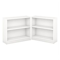 an open bookcase with two shelves on one side and the other half closed up