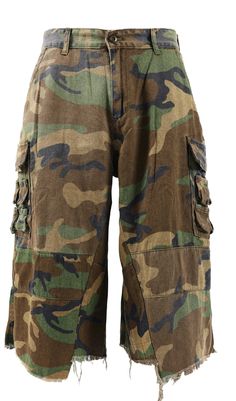 The Camouflage Cargo Shorts feature a classic camouflage print that adds a rugged and adventurous touch to your casual wardrobe. Made from high-quality, durable fabric, these shorts ensure comfort and longevity. The cargo design includes multiple pockets for added functionality and practicality. Fabric Information: Workwear twill fabric, 130Z. Features: Grenade pockets, TWOMANARMY design. Model's measurements: Height 180cm, Weight 65kg, wearing size M. Outdoor Camouflage Cargo Pants With Patch Pockets, Military Style Cotton Cargo Shorts With Patch Pockets, Military Cargo Shorts With Side Pockets, Military Cargo Shorts With Multiple Pockets For Outdoor, Military Style Cargo Shorts With Side Pockets, Green Military Cargo Shorts For Outdoor, Cotton Combat Cargo Shorts, Green Military Style Cargo Shorts For Outdoor, Khaki Military Shorts For Outdoor Activities