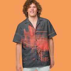 Check out this bold button-down shirt with a trendy oversized fit, that works well for outfit layering! Cyberpunk Urban Button-Up Shirt 🌆🔶 Step into the future with our Hawaiian Shirt, an essential for any streetwear enthusiast or EDM lover. This orange and gray synthwave shirt blends surreal design with ultimate summer comfort, making it a standout choice for any occasion. Product Highlights: Edgy Design: This shirt features a striking blend of orange and gray in a surreal, synthwave-inspired Spring Button-up Camp Shirt For Streetwear, Punk Style Streetwear Shirt For Summer, Punk Style Summer Streetwear Shirt, Streetwear Button-up Shirt With Snap Buttons, Streetwear Snap Button-up Shirt, Streetwear Snap Button Shirt, Modern Shirt With Camp Collar And Button Closure, Modern Shirt With Button Closure And Camp Collar, Button-up Shirt With Button Closure For Streetwear