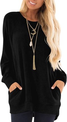 Women's Fall Long Sleeve T-Shirts Casual Tunic Tops for Leggings Loose Soft Blouses with Pocket Cute Hoodies For Teens, Plus Size Active Wear, Hoodies For Teens, Pocket Shirts, Hoodies For Girls, Cute Hoodies, Women Costumes