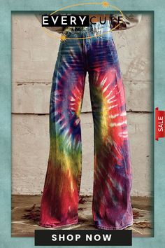 Women's Vintage Print Casual Wide Leg Pants Multicolor Stretch Wide Leg Jeans, Casual Mid-rise Multicolor Pants, Trendy Multicolor Straight Leg Wide Pants, Casual Multicolor Full-length Jeans, Casual High Waist Multicolor Jeans, Trendy Multicolor Full-length Jeans, High Rise Multicolor Cotton Pants, Multicolor High Rise Cotton Pants, Multicolor Full Length Jeans For Fall