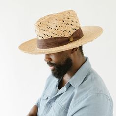 MARTINVILLE RAFFIA PALM SUN HAT – BROWN Woven Toquilla Straw Fedora, Woven Toquilla Straw Fedora Hat, Woven Fedora In Toquilla Straw, Woven Fedora Hat In Toquilla Straw, Woven Toquilla Straw Fedora With Short Brim, Woven Toquilla Straw Panama Hat With Flat Brim, Adjustable Handwoven Paper Straw Panama Hat, Adjustable Woven Toquilla Straw Fedora, Eco-friendly Toquilla Straw Hat For Spring