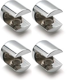 four chrome plated metal rollers on a white background