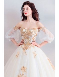 Classic Gold With White Ball Gown Princess Wedding Dress Off Shoulder Wholesale #T69025 - GemGrace.com Gold White Dress, Gold Ball Gown With Sweetheart Neckline For Prom, Fitted Gold Ball Gown For Debutante Ball, Gold Gown With Sweetheart Neckline For Quinceanera, Gold Ball Gown With Sweetheart Neckline For Debutante Ball, Elegant Princess Dress With Sweetheart Neckline For Debutante Ball, Elegant Princess Dress For Wedding And Prom Season, Quinceanera Dress For Wedding And Prom Season, Fitted Princess Dress For Wedding And Prom