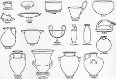 an old black and white drawing of different vases