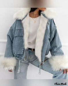 Color: dark-blue, Size: L Winter Jeans Jacket, Cropped Fur Jacket, Fur Jean Jacket, Casual Winter Coat, Casual Denim Jacket, Moda Denim, Patchwork Denim, Jean Jacket Women, White Denim Shorts