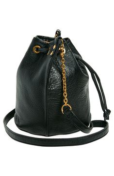 Polished chain hardware adds an edgier vibe to this stylish bucket bag that's shaped from buttery-soft leather. 12.5"W x 8"H x 7"D 22" strap drop Interior slip and zip pocket; pen slot Lined Leather Imported Chic Bucket-shaped Hobo Bag For On-the-go, Gold Bucket Bag With Metal Hardware, Trendy Bucket Bag With Gold-tone Hardware, Trendy Evening Bucket Bag With Metal Hardware, Everyday Bucket Bags With Chain Strap, Everyday Use Bucket Shape Bags With Chain Strap, Everyday Bucket Shape Bags With Chain Strap, Trendy Bucket Bag With Metal Hardware, Casual Crossbody Bucket Bag With Gold-tone Hardware