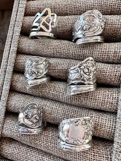 Handmade Antique Silver Vintage Rings, Handmade Vintage Antique Silver Rings, Handmade Vintage Open Engraved Ring, Cutlery Rings, Fork Rings Silverware Jewelry, Rings Made From Spoons, Mens Jewelry Spoon Silverware, Cutlery Crafts, Spoon Rings Aesthetic