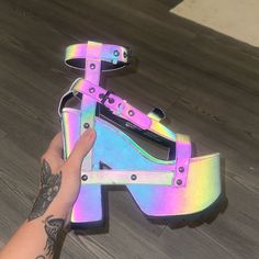 Reflective Uv, Platform, Rave Festival Heels. Rave Shoes, Yru Shoes, Jj Maybank, Colby Brock, Rave Festival, Shoes Color, Colby, Y2k Style, Cute Shoes