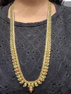 22 karat gold mango mala / long necklace with cz & color stones - 235-GN165 - in 35.450 Grams for USD $3,875.03 USD. 
Made in India by Totaram Jewelers Online this product is in Gold - 22 Karat BIS Hallmark 916 Gold  & is an excellent gift for Adult - Women. Ships fully insured with secured guaranteed delivery for free with your order over $250 from New Jersey USA & comes with 30 days exchange policy. Mango Mala, Color Stones, Gifts For Adults, 22k Gold, Long Necklace, New Jersey, Stone Color, Hallmark, Mango