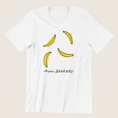 "\"That's Bananas! Statement Illustration Graphic T-Shirt, Unisex (White) Designed and Printed in California. This heavy cotton tee has the classic cotton look and feel. Casual elegance will make it an instant favorite in everyone's wardrobe. .: Classic fit .: 100% Cotton (fibre content may vary for different colors) .: Light fabric (5.3 oz/yd² (180 g/m .: Tear away label .: Runs true to size" Funny Graphic Crew Neck T-shirt, Fun Graphic Design Short Sleeve Shirt, Fun Short Sleeve Graphic Shirt, Funny Print Crew Neck T-shirt, Fun Short Sleeve Shirt With Graphic Design, Funny Graphic T-shirt With Relaxed Fit, Funny Graphic Design T-shirt With Relaxed Fit, Funny Crew Neck T-shirt With Screen Print, Funny Crew Neck T-shirt With Front Print