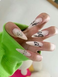 Cursive Nail Design, Nails Words Writing, Writing On Nails Words, Cursive On Nails, Nails With Writing, Chrome Heart Nails Designs, Writing On Nails, Calligraphy Nails, Writing Nails