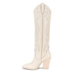 TAAFO Ladies Shoes White Pointed Toe Chunky Heel High Heels Knee Boots Womens Western Boots White-35 Bridal Cowboy Boots, Womens Western Boots, Wedding Cowboy Boots, Boots Square Toe, Western Boots Women, Suede Boots Knee High, Boots Womens, Ladies Shoes, Shoes White