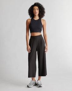 Performance Tech Wide Leg Pants Sporty Stretch Wide Leg Ankle-length Pants, Sporty Stretch Ankle-length Wide Leg Pants, Versatile Ankle-length Wide Leg Pants, Athleisure Elastane Pants With Pockets, Elastane 4-way Stretch Yoga Pants With Side Pockets, Athleisure Pants With Pockets, Sleek Solid Color 4-way Stretch Pants, Versatile Stretch Wide-leg Activewear Pants, Athleisure Elastane Pants With Side Pockets