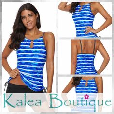 KaleaBoutique Blue Print Tankini Swimwear #KaleaBoutique Summer Camisole Tankini With Built-in Bra, Blue Summer Tankini With Built-in Bra, Blue Sleeveless Tankini With Built-in Bra, Blue V-neck Tankini With Built-in Bra, Nylon Tankini With Built-in Bra And Triangle Top, Tankini Swimwear, Printed Tankini, Swimwear Tankini, One Piece Swim