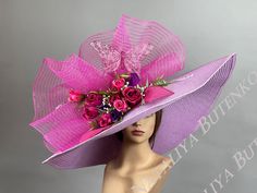 "Vogue hats are perfect for horse racing events, church, the Kentucky derby, weddings, garden tea parties and charity events. 100% Brand new, hand made and high quality. Size: One size / Adjustable inner band. Brim: approx. 10\" THIS HAT IS NOT RETURNABLE AND IS NON-REFUNDABLE. Please feel free to ask me any questions or special requests. All pieces are securely wrapped & boxed to prevent damage/breakage. Please visit my other shop https://www.etsy.com/shop/LadyHatsBoutique?ref=hdr_shop_menu Tha Garden Tea Parties, Hot Pink Hat, Tea Hat, Cocktail Summer, Tea Hats, Purple Hat, Woman Hat, Bride Hat, Women Hats Fashion