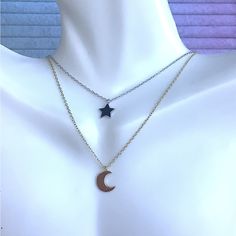 New Layer This Dainty Silver Star Necklace And Gold Crescent Moon Necklace Set For Chic, Celestial Style. 2-Piece Set 14" Length + 2" Extender; 16" Length + 2" Extender 0.3" X 0.3" Star; 0.4" X 0.4" Crescent Adjustable Clasps .925 Sterling Silver; 14k Gold Plated .925 Sterling Silver Pet Free Smoke Free Home Gold Crescent Moon Necklace, Sterling Silver Layered Necklace, Celestial Style, Silver Star Necklace, Crescent Moon Necklace Gold, Gold Crescent Moon, Star Necklace Silver, Star Charm Necklace, Layered Necklaces Silver