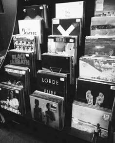 there are many cd's on display in the store