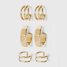 Ear Cuff And Hoop Earring Set 3pc - A New Day™ Gold : Target Buy Earrings Online, Crystal Ear Cuff, Hoop Earring Set, Diamond Earrings Studs Round, Medium Hoop Earrings, Gold Ear Cuff, Buy Earrings, Hoop Earring Sets, Pink Bracelet