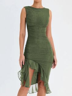 파티 드레스, Club Party Dresses, Ruffle Midi Dress, Women's Robe, Ruched Midi Dress, Body Con Dress, Mid Length Skirts, Pleated Midi Dress, Green Midi Dress