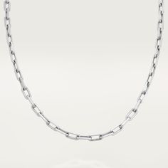 Cartier - Santos de Cartier necklace - Necklace Man White gold - Santos-Dumont chain necklace, white gold (750/1000). Please note that the carat weight, number of stones and product dimensions will vary based on the size of the creation you order. For detailed information please contact us. Classic Silver Chain Jewelry, Classic Cartier Yellow Gold Necklace, Classic Cartier Diamond Necklace For Formal Occasions, Luxury Silver Link Chain Necklace, Timeless Cartier White Gold Jewelry, Cartier Classic Formal Necklace, Classic Sterling Silver Chain Necklace, Luxury Sterling Silver Chain Necklace With Rectangular Links, Luxury Cartier Necklace