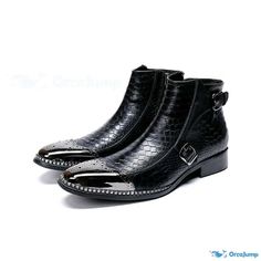 OrcaJump - Personalidad de moda Casual Martin Botas Cabeza de Hierro Botas de cuero genuino Cowboy Men, Rock Style Clothing, Mens Dress Boots, Crocodile Shoes, Winter Leather Boots, Burgundy Shoes, Mens Winter Boots, Genuine Leather Boots, Mens Snow Boots