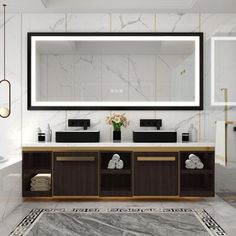 a bathroom with marble floors and walls