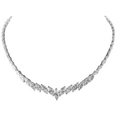 This riviera necklace features 68 graduated F-G VS marquise brilliant cut diamonds set in platinum weighing 18 carats. Made in Italy. GAL certified. Report No. GAL202011357. MSRP valued at 140,000.00. Viewings available in our NYC showroom by appointment. Platinum Jewelry Necklaces, Shuffles Clothes, Diamond Chocker, Exquisite Diamond Necklace, Marquise Jewelry, Riviera Necklace, Expensive Necklaces, Fine Jewelry Necklace, Diamond Tattoos