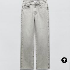 Zara Jeans, Brand New With Tags. All Items Coming From A Smoke Free Home. Light Grey Straight Jeans, Zara Grey Jeans, Jeans Png, Jean Zara, Zara Shop, Zara Drip, High Rise Straight Jeans, Mode Zara, Zara Outfit