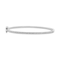 A stylish bangle that will withstand the test of time and go great with any of your other bracelets! Timeless White Gold Bangle Bracelets, Classic White Gold Diamond Oyster Bracelet, Classic White Gold Diamond Bracelet With Oyster Clasp, Modern White Gold Bangle Bracelets, Fine Jewelry Sterling Silver Jubilee Bangle, Classic Round Cuff Bracelet With Diamond Accents, Formal White Gold Bangle Bracelet, Hand Set White Gold Round Cuff Bracelet, White Gold Jubilee Bangle Cuff Bracelet