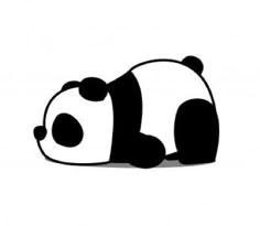 a black and white panda bear laying down