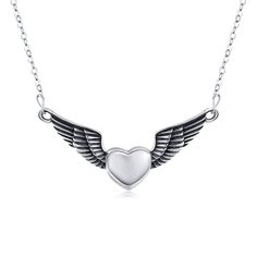 Discover timeless elegance with our Retro Silver Angel Wing Pendant Necklace, crafted from premium sterling silver for women who value sophisticated and meaningful jewelry. This exquisite piece combines classic charm with contemporary style, featuring a mixed metal design that perfectly showcases the intricate angel wing detail. Its sterling silver composition ensures durability and lasting shine, making it a versatile addition to any jewelry collection, and a heartfelt gift for someone special. Elegant Sterling Silver Heart Necklace With Polished Finish, Timeless Necklaces For Valentine's Day, White Gold Stainless Steel Clavicle Chain Jewelry, Timeless Silver Heart Pendant Jewelry, Timeless Silver Heart Pendant Necklace, Silver Heart Necklace With Round Pendant And Clavicle Chain, Classic Heart Pendant Jewelry With Sterling Silver Clasp, Sterling Silver Clavicle Chain Necklaces, Classic Charm Necklaces With Clavicle Chain For Formal Occasions