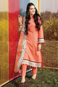 Gul Ahmed CL-22060 A Lawn Essential 2022 Spring Printed Long-sleeved Suits, Spring Printed Long Sleeve Suits, Orange Lawn Suit With Printed Motifs For Summer, Orange Printed Lawn Suit For Summer, Unstitched Orange Lawn Suit With Digital Print, Spring Cotton Suits With Printed Motifs, Spring Cotton Suit With Printed Motifs, Red Digital Print Lawn Suit For Spring, Red Lawn Suit With Digital Print For Spring