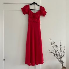 Size 4 Us Super Flattering, Would Be So Cute For A Wedding Or Special Event I Wore It Once Brand Is Petal & Pup Red V-neck Dress For Wedding Guest, Fitted Red Maxi Dress With Ruched Bodice, Red Sweetheart Neckline Maxi Dress For Spring, Red Fitted Midi Dress For Prom, Fitted Red Dress With Ruched Bodice, Elegant Red Midi Dress With Ruched Bodice, Red A-line Ruched Dress, Red Midi Dress For Spring Wedding Guest, Red Ruched A-line Dress