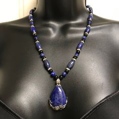 Lapis Pendant Necklace Necklace Is 20 Inches Long - If You Need A Shorter Or Longer Necklace Please Message Me. This Is Handmade And I Can Easily Adjust. Since The Earliest Of Times, Lapis Lazuli Has Been Associated With Strength & Courage, Royalty & Wisdom, Intellect & Truth. From Antiquity, Lapis Lazuli Has Been Worn In The Belief That It Will Ward Off Evil, And In Ancient Egypt Powdered & Worn About The Eyes To Improve Eyesight. Handmade Genuine Lapis Gemstone Teardrop Pendant, Matching Lapis Lapis And Pearl, Cross Choker Necklace, Rosary Style Necklace, Angel Pendant Necklace, Gold Leaf Pendant, Lapis Pendant, Oc Board, Necklace With Pendant, Lapis Lazuli Necklace