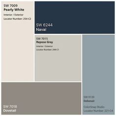 some gray and white paint colors with the words sw 709 in black on them