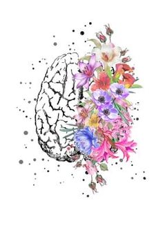 a drawing of flowers in the shape of a brain