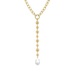 <p>Pearl Lariat Mixed Chain Necklace</p> <ul> <li>Yellow Gold Plated</li> <li>Pearls: 0.50 Wide X 0.80 Long</li> <li>Lariat Drop: 6.50 Length</li> <li>16-18 Adjustable Length</li> </ul> Luxury Lariat Single Strand Beaded Necklace, Luxury Single Strand Lariat Beaded Necklace, Unique Luxury Lariat Necklaces, Luxury White Lariat Necklace With Pearl Chain, Luxury Lariat Beaded Necklace With Faceted Beads, Cheap Beaded Lariat Chain Jewelry, Luxury Jewelry With Long Adjustable Chain Necklace, Luxury Lariat Jewelry With Adjustable Length, Luxury Lariat Chain Necklace